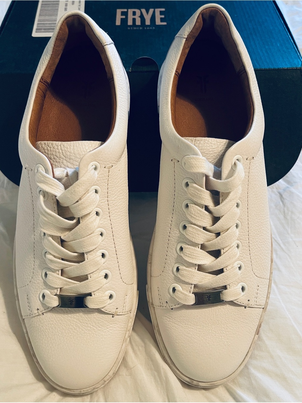 Frye Women’s Ivy Low Lace Leather Sneakers White Marble Sole NIB Size 8.5